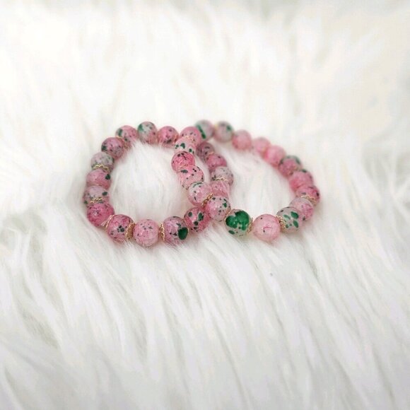 Cherry Blossom Glass Gradient Beaded Pink Bracelet NEW Set of 2 - Picture 8 of 8